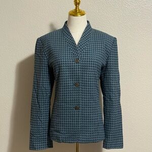 Vintage Anne Carole Silk Blend Blazer Women’s Size 14 Blue Green Formal Jacket